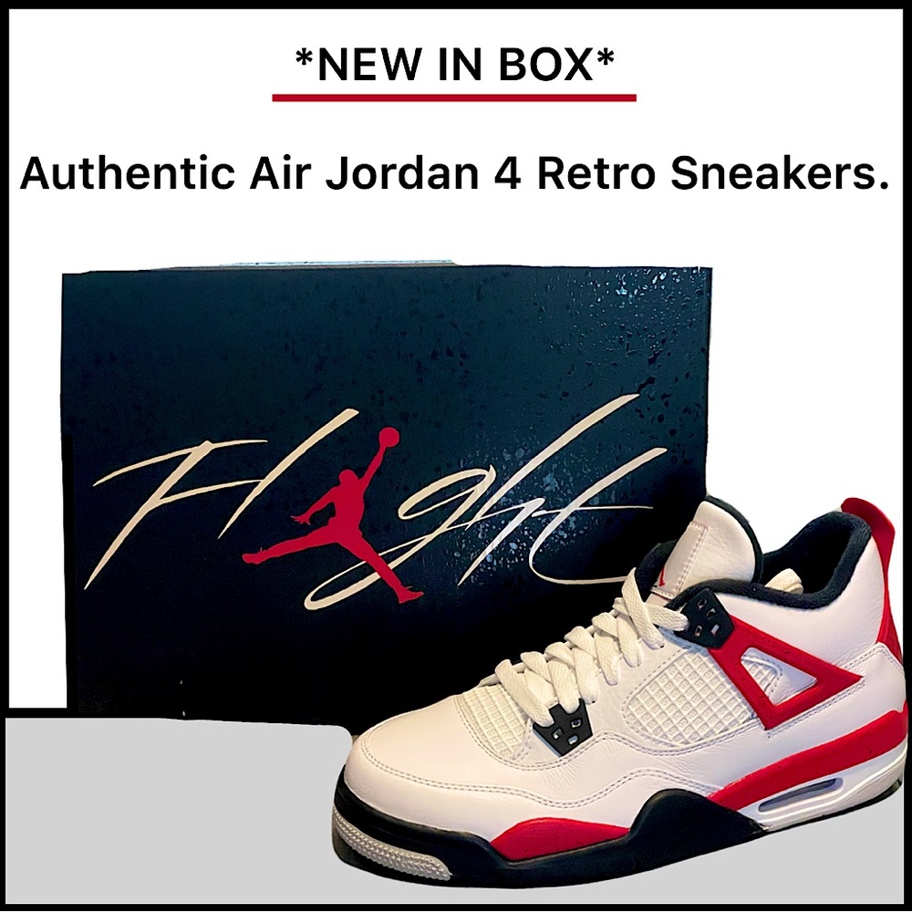 NEW IN BOX- Authentic AIR JORDAN 4 RETRO, Red & Black. See Description Page